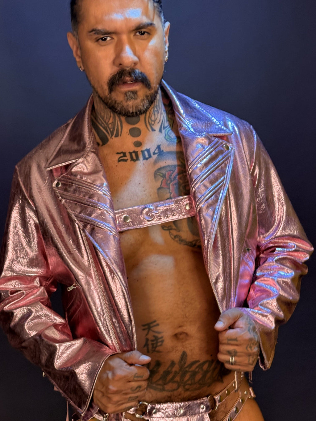 Pink Metallic Vegan Leather Jacket