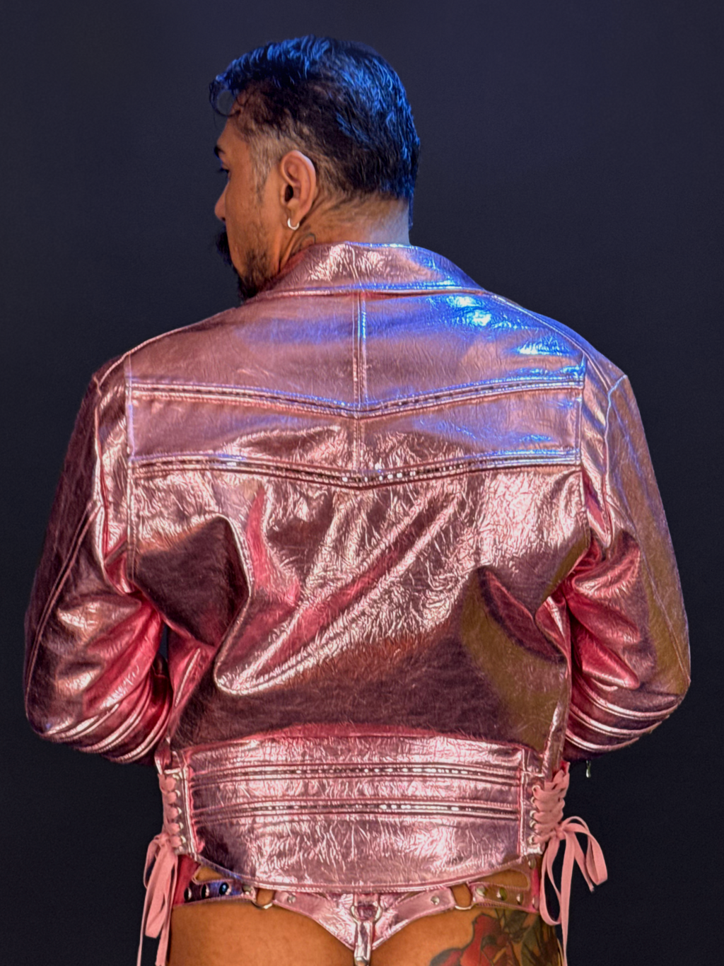 Pink Metallic Vegan Leather Jacket