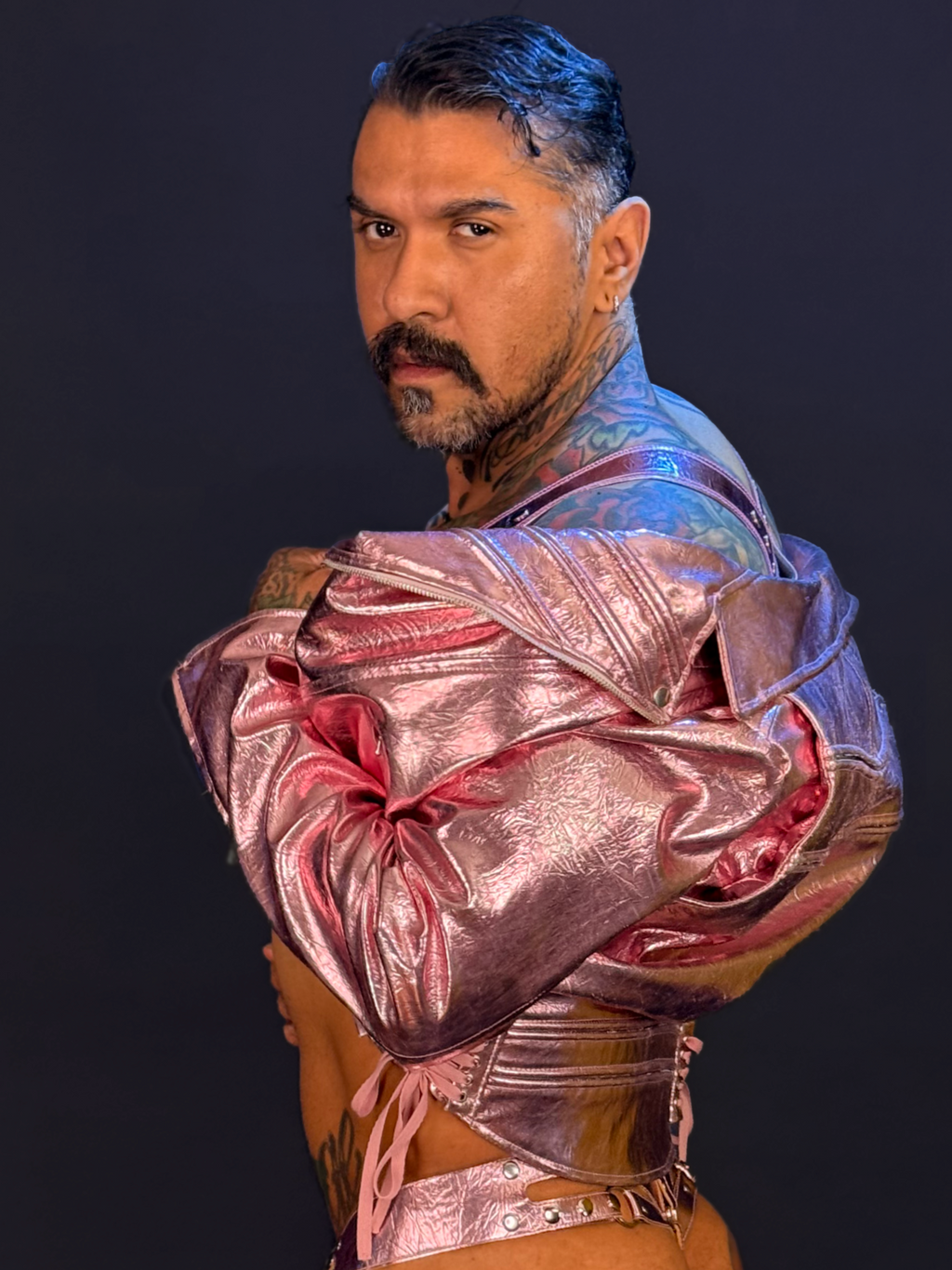Pink Metallic Vegan Leather Jacket